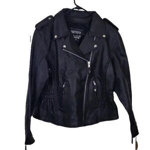 Women's Frontier Black Leather Moto Jacket Braided Accents Size XL